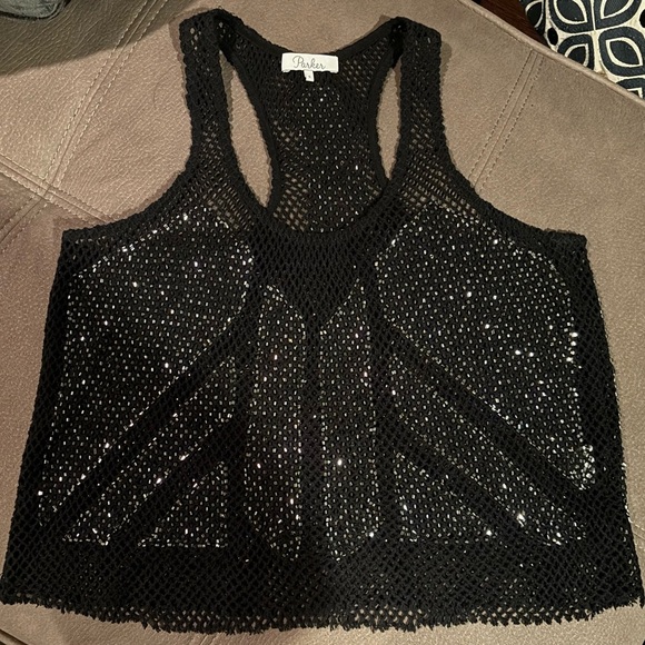 Parker Black and Gold Beaded Silk Sequin Top Size Small - Picture 5 of 9